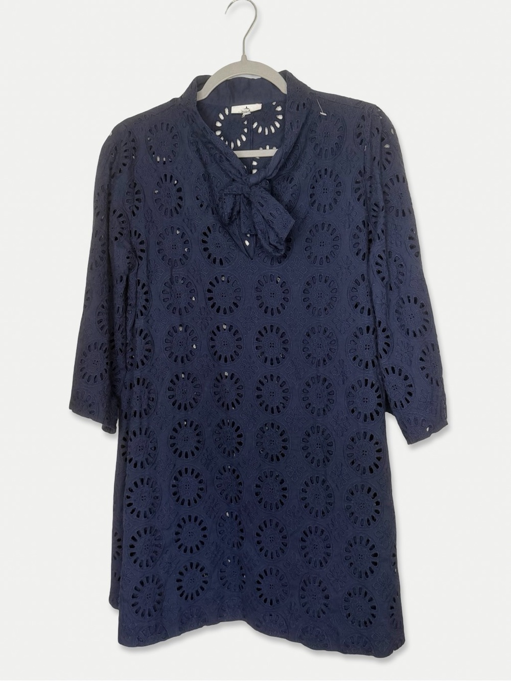Tuckernuck Navy Eyelet Cotton Tie Neck Shift Shell Dress XS